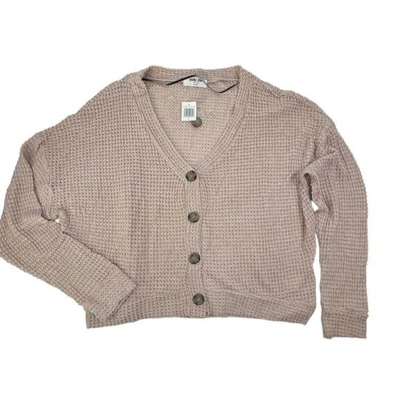 NWT Double Zero Open Waffle Knit Cardigan Sweater Pastel Dusty Pink Slouchy L - Picture 1 of 13